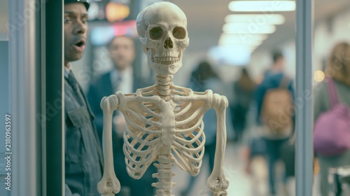 Skeleton passing through an airport scanner