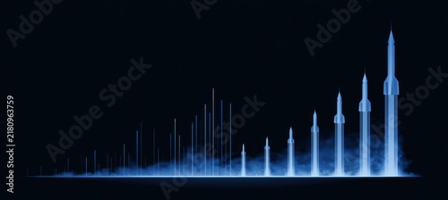 Minimal infographic illustration showing a rising rocket launch trend representing business success growth.