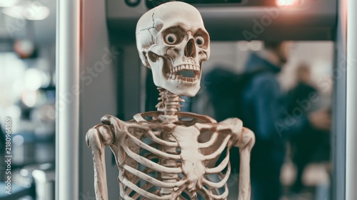 Skeleton passing through an airport scanner