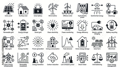 Obraz na płótnie Renewable Energy Vector Icon Sheet with Clean Power and Sustainability Symbols