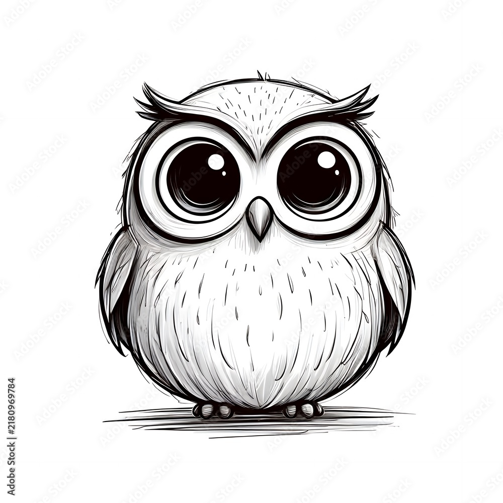 Naklejka premium Adorable baby owl illustration with big cute eyes for children book or nursery decor art.