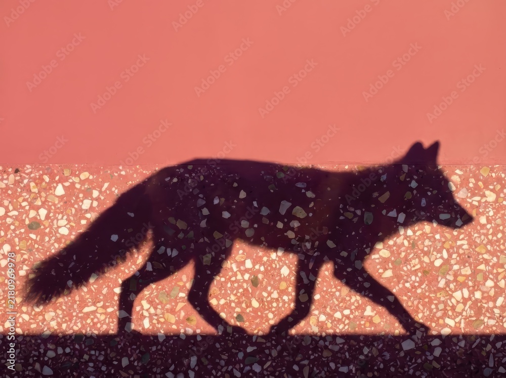 Fototapeta premium Fox Shadow on Pink Wall with Terrazzo Floor Texture