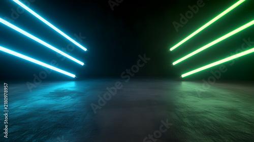 Bright neon lights create stunning visual effect in dark space showcasing technology
