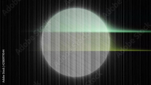 Abstract digital concept with a glowing white sphere surrounded by flickering television noise and static