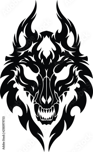 Aggressive Tribal Wolf Head Illustration