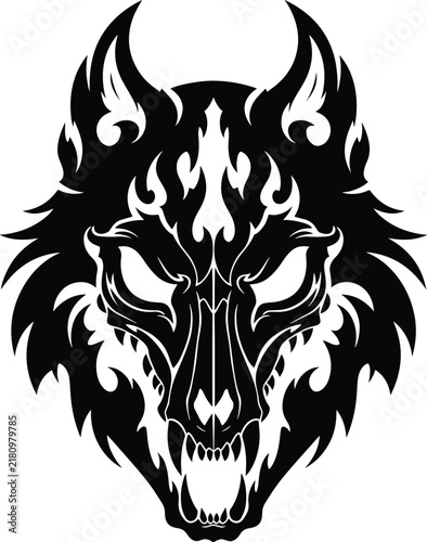 Aggressive Tribal Wolf Head Illustration