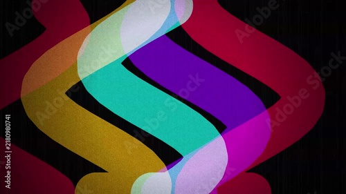 Abstract Geometric Background with Flowing Colorful Wavy Ribbon Shapes and Gritty Texture on Black