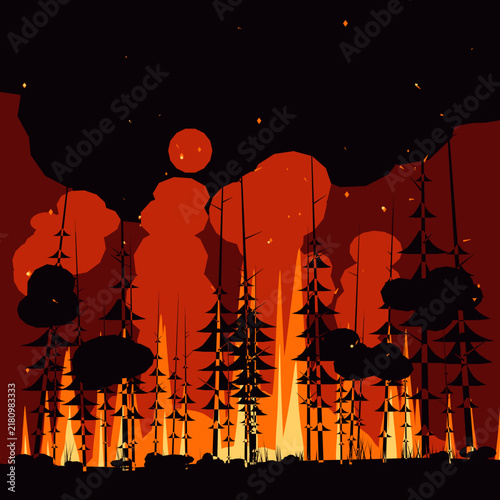 silhouette of a tree in the night fire