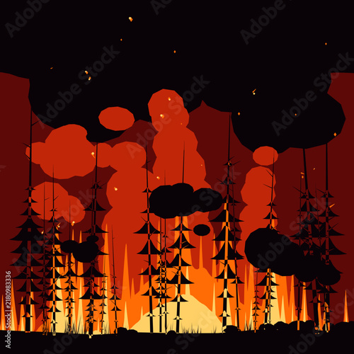 silhouette of a tree in the night fire