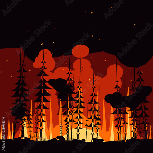 silhouette of a tree in the night fire