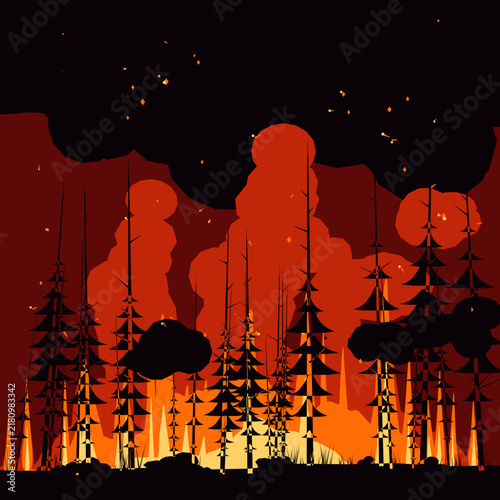 silhouette of a tree in the night fire