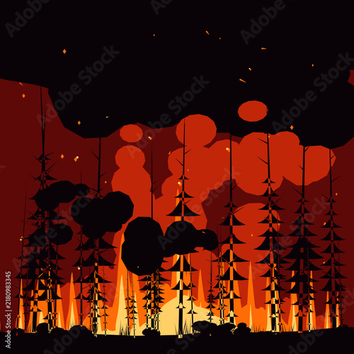 silhouette of a tree in the night fire