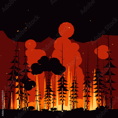 silhouette of a tree in the night fire