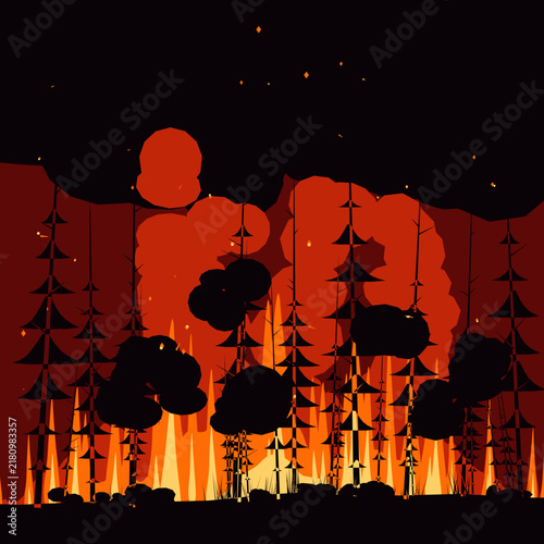 silhouette of the forest in fire 