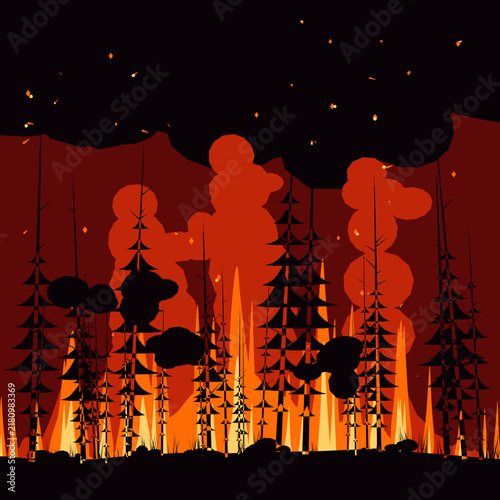 forest in fire illustration