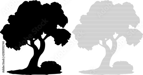 Isolated stylized tree silhouette with textured foliage against a white backdrop