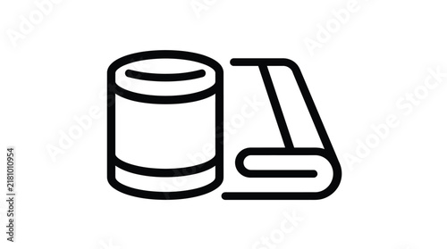 Fitness equipment icon with yoga mat and supplement jar on white background