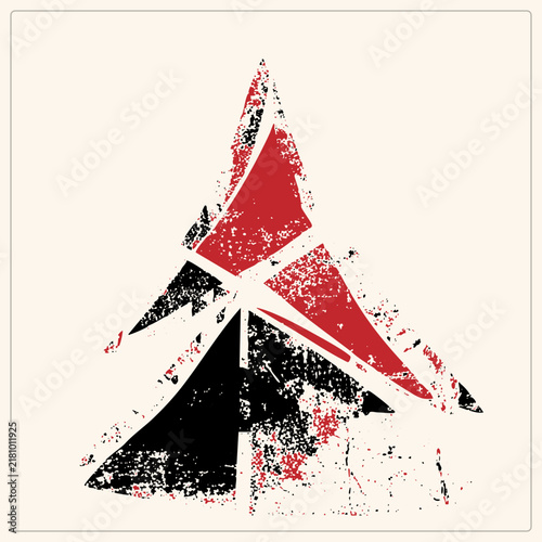 Bild auf Leinwand Grunge stencil arrowhead peak splintered into jagged, like a broken summit or tipped spearhead in distressed red and black ink