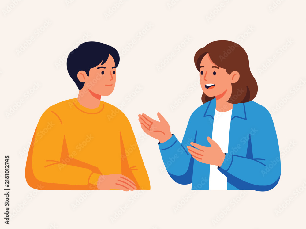 Fototapeta premium Two people discussing ideas together happily
