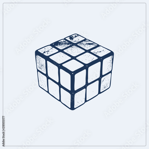 Canvastavla Distressed vector of the classic magic cube ( style puzzle) in grunge stencil style