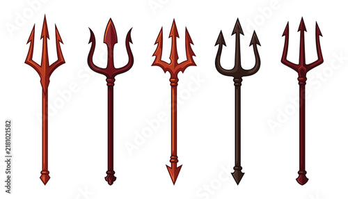 Bild auf Leinwand Devil trident and mythological Poseidon neptune pitchfork vector set with sharp