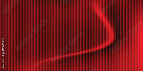 Abstract dark red geometric background with vertical lines pattern and an overlapping smooth fluid wave. Modern digital stripe backdrop with vibrant crimson gradient