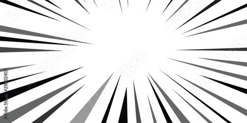 Comic book style background with sharp radial speed lines zooming from the edges on a white canvas. Minimalist dynamic manga explosion effect backdrop