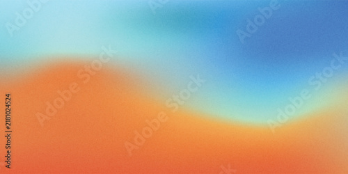 Abstract grainy gradient background with soft wavy blends of orange, cyan, and light blue. Modern lo-fi noise texture backdrop for creative trendy designs