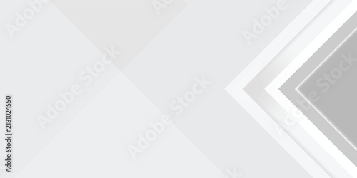 Abstract white and grey geometric background with layered chevron arrow shapes. Modern minimal corporate banner template