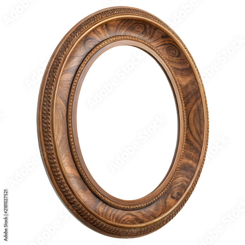 Antique ornate oval wooden picture frame with detailed on transparent background