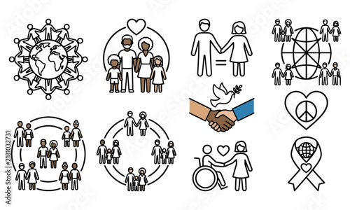 Global Family Day Multicultural Global Family Icon Bundle line art