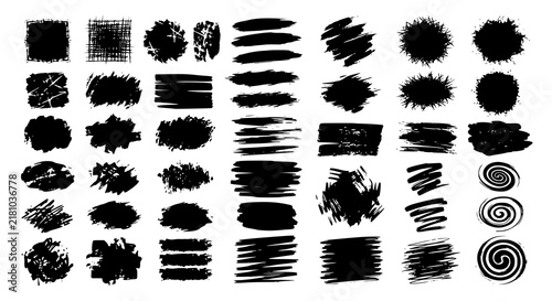 Paint brush strokes. Black vector rough edge rectangles. Grunge square frames set. Jagged edge torn paper background collection. Grungy distressed text boxes. JPEG version.