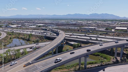 Cars flow through the Spaghetti Bowl highway system in SLC, Utah