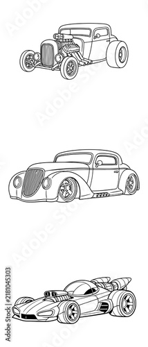 Hot Rod Coloring Pages: Classic Vintage Cars with Exposed Engines, Big Wheels, and Racing Style