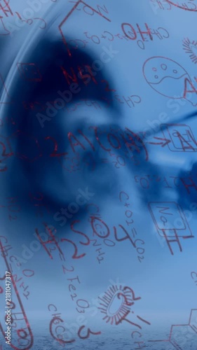 Animation of chemical formulas on blue background with bulb