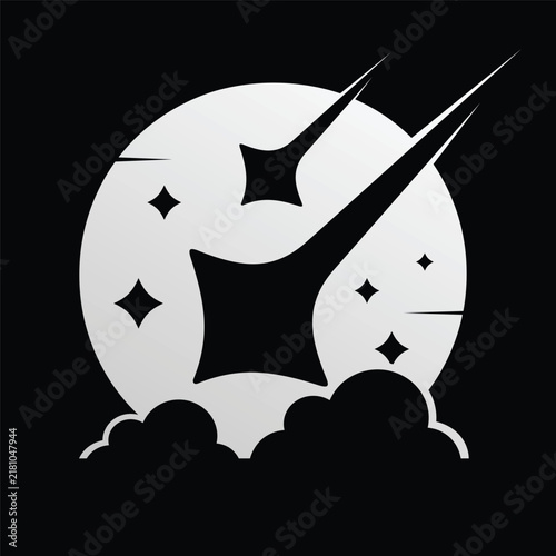 Moon Star and cloud logo design on black background.