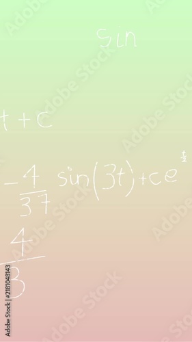 Animation of handwritten mathematical formulae over green to pink background