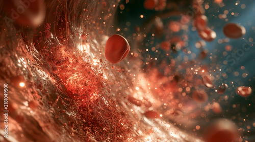 Vascular Inflammation Inside Coronary Artery with Activated Immune Response - Medical Illustration