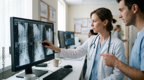 Medical Professionals Reviewing X-Ray Scans On Computer