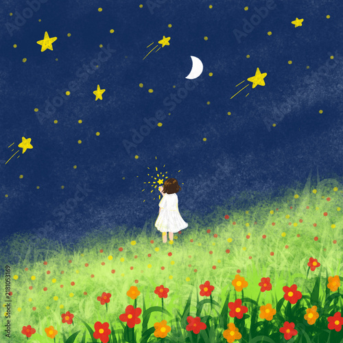 Magical Night Star Girl Illustration