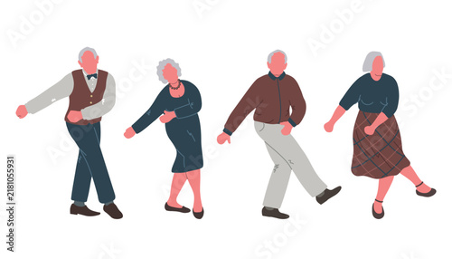 Dancing Senior People. Elderly people. Old Men, Old Women have fun and dance. Positive active people. Vector illustration