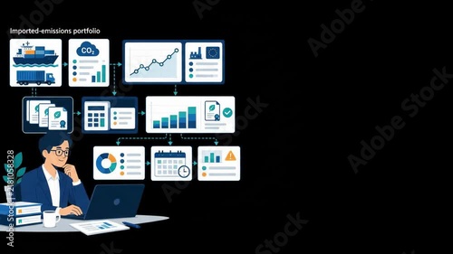 Business professional analyzing imported emissions portfolio and