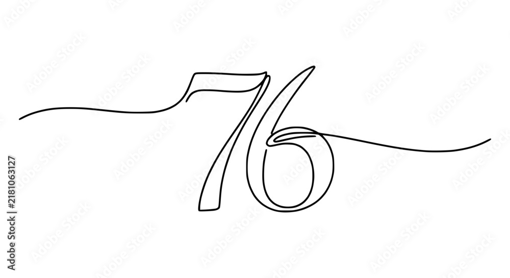 Fototapeta premium Continuous Line Art Number 76 Isolated on Transparent Background