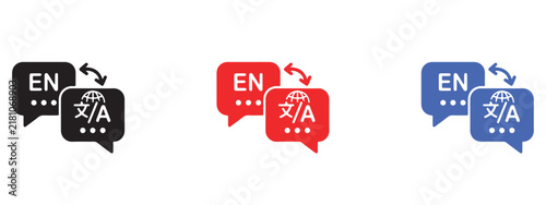 Obraz na plátně Language translation speech bubble icons in three color variations with language
