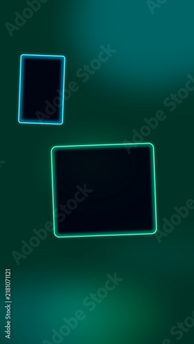 Cuadro en lienzo Two glowing neon rectangles float on a dark teal field, creating a clean cyber mood for interface mockups, presentations, and tech branding
