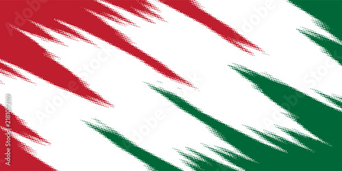 Abstract dynamic halftone brush strokes background in red and green colors for modern banner and sports poster design