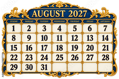 August 2027 Calendar Display