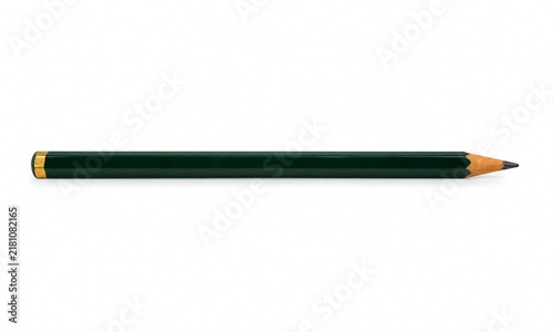 Dark green wooden graphite pencil placed horizontally isolated on white background