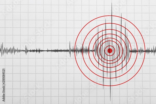 Seismograph wave recording with red target rings seismograph earthquake
