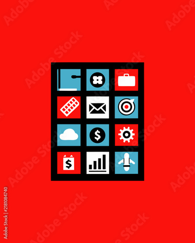 A modern flat vector icon set for business, technology, and finance themes, featuring 20 minimalist icons